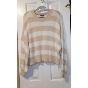 Wild Fable - Women’s Beige & Cream Striped Fuzzy Knit Sweater - Sz M
